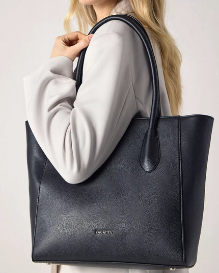 Moteriška didelė juoda ekologiškos odos shopper rankinė A4 dokumentams, mokyklai ir darbui ZAGATTO