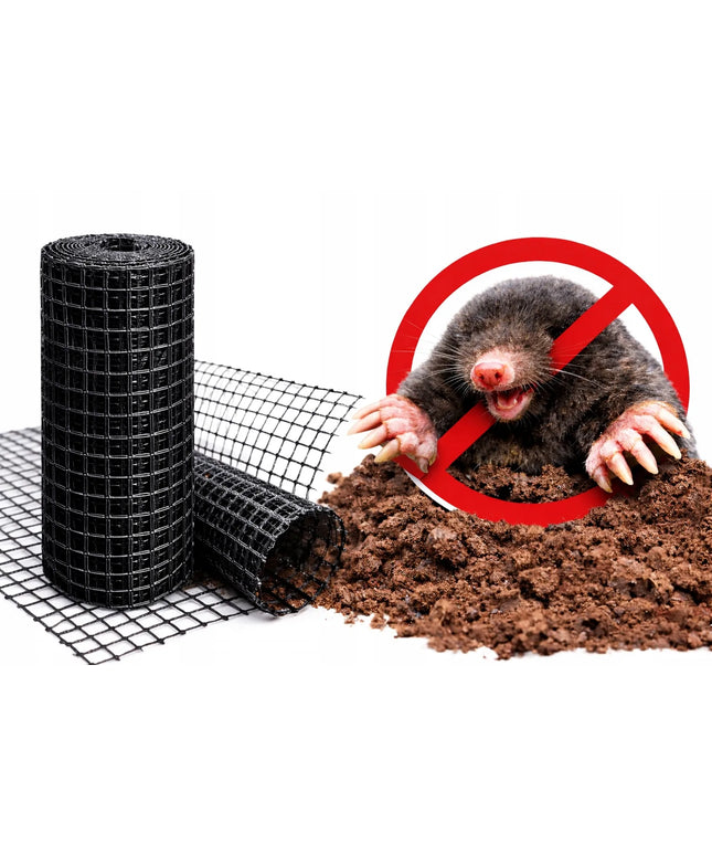 Tvirtas juodas PP tinklas nuo kurmių vejai, 25 g/m², 1 × 20 m, akutės 12 × 12 mm