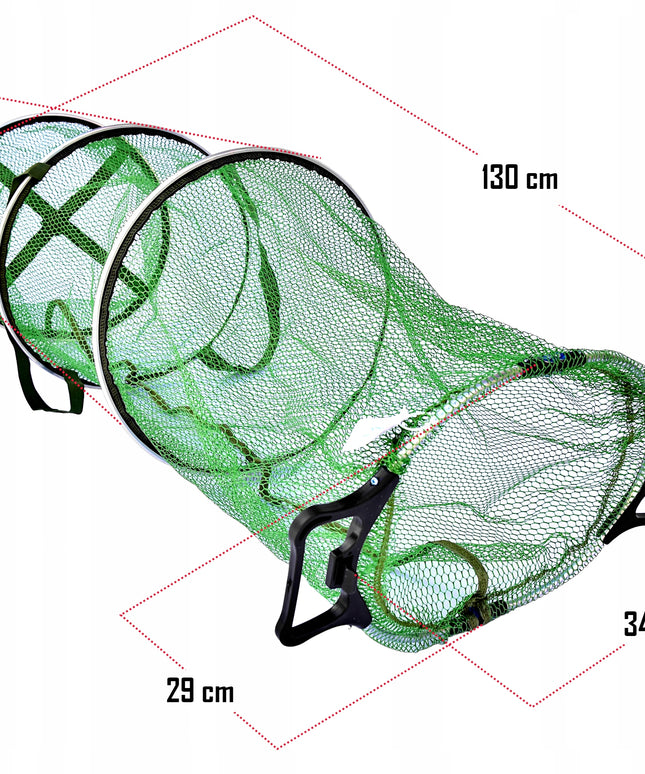 Gumuotas žvejybos tinklas 130 x 40cm, uždaromas, su transportavimo rankenomis
