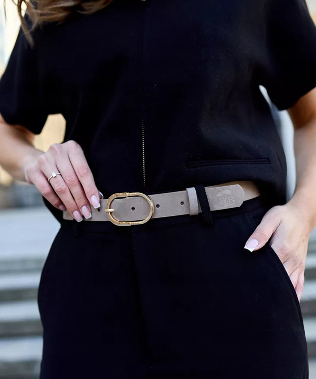 Beltimore E53 natūralios zomšos odos moteriškas diržas, nude spalvos