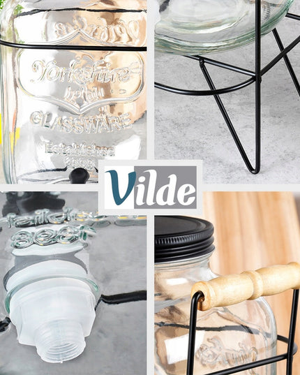 Didelis stiklinis NAPOJE dozatoriaus stiklainis su čiaupeliu ir stovu 5,5L