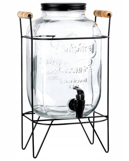 Didelis stiklinis NAPOJE dozatoriaus stiklainis su čiaupeliu ir stovu 5,5L