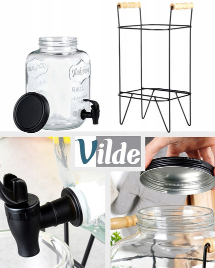 Didelis stiklinis NAPOJE dozatoriaus stiklainis su čiaupeliu ir stovu 5,5L