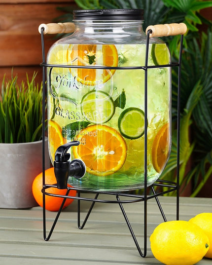 Didelis stiklinis NAPOJE dozatoriaus stiklainis su čiaupeliu ir stovu 5,5L