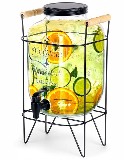 Didelis stiklinis NAPOJE dozatoriaus stiklainis su čiaupeliu ir stovu 5,5L