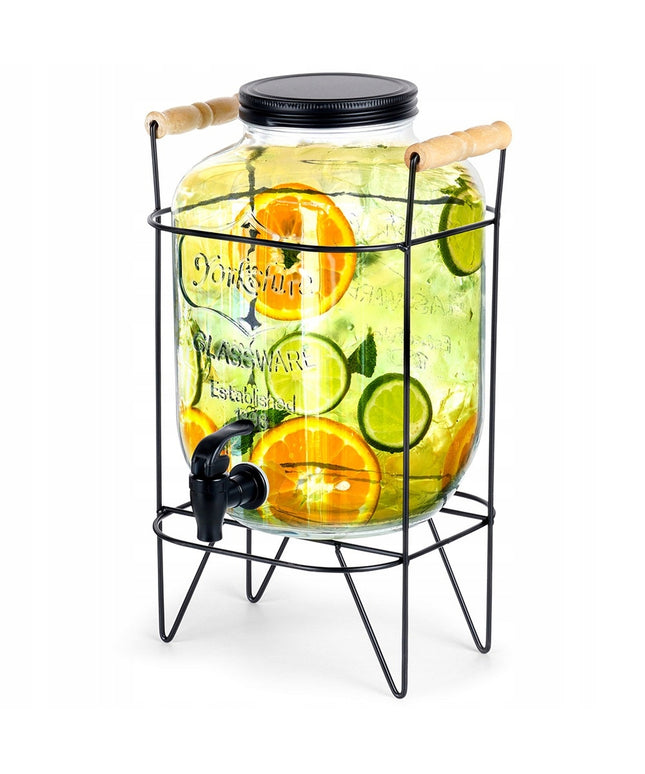 Didelis stiklinis NAPOJE dozatoriaus stiklainis su čiaupeliu ir stovu 5,5L