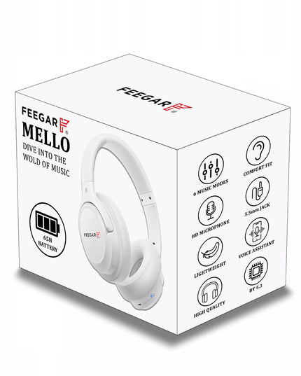 Belaidės „Feegar Mello“ ausinės ant ausų, 65 val. veikimo laikas, „Bluetooth 5.3“, mikrofonas, 6xEQ režimai
