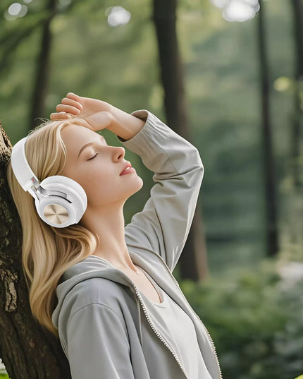 Belaidės ausinės ant ausų FEEGAR AlphaBeat ANC 65H baltos spalvos Bluetooth 5.4