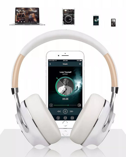 Belaidės ausinės ant ausų FEEGAR AlphaBeat ANC 65H baltos spalvos Bluetooth 5.4