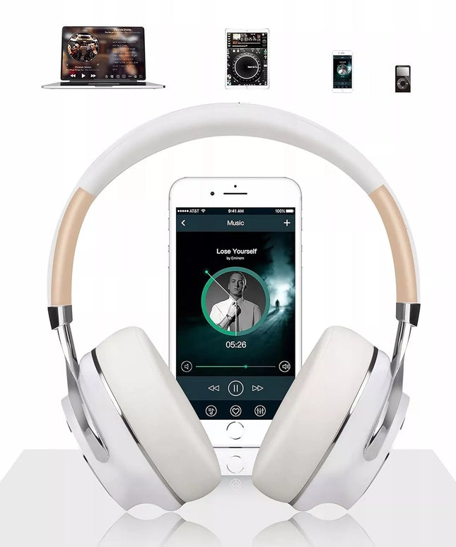 Belaidės ausinės ant ausų FEEGAR AlphaBeat ANC 65H baltos spalvos Bluetooth 5.4