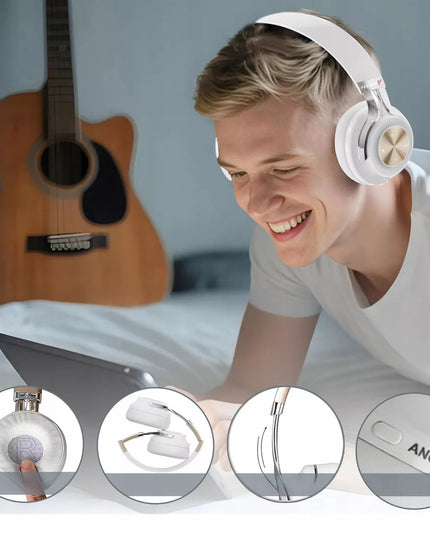 Belaidės ausinės ant ausų FEEGAR AlphaBeat ANC 65H baltos spalvos Bluetooth 5.4