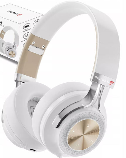 Belaidės ausinės ant ausų FEEGAR AlphaBeat ANC 65H baltos spalvos Bluetooth 5.4
