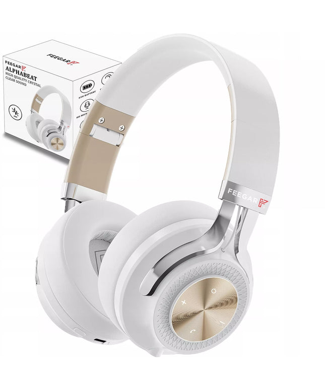 Belaidės ausinės ant ausų FEEGAR AlphaBeat ANC 65H baltos spalvos Bluetooth 5.4
