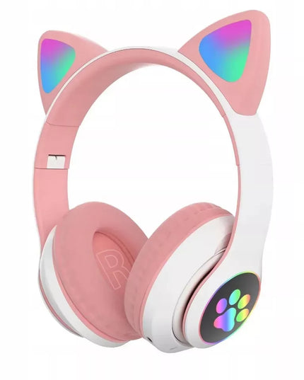 Belaidės „Bluetooth“ ausinės vaikams, ant ausų, su katės ausimis, violetinės