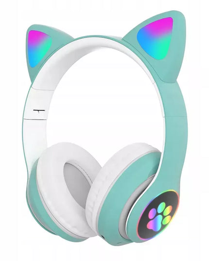 Belaidės „Bluetooth“ ausinės vaikams, ant ausų, su katės ausimis, violetinės