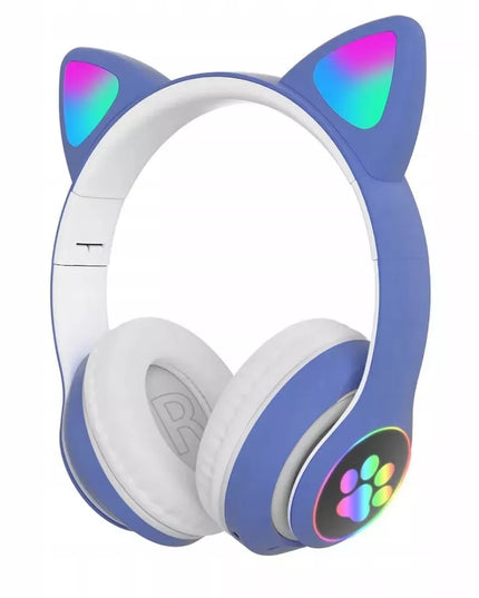 Belaidės „Bluetooth“ ausinės vaikams, ant ausų, su katės ausimis, violetinės