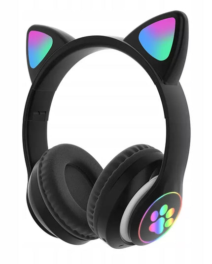 Belaidės „Bluetooth“ ausinės vaikams, ant ausų, su katės ausimis, violetinės