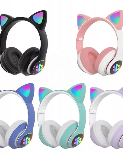 Belaidės „Bluetooth“ ausinės vaikams, ant ausų, su katės ausimis, violetinės