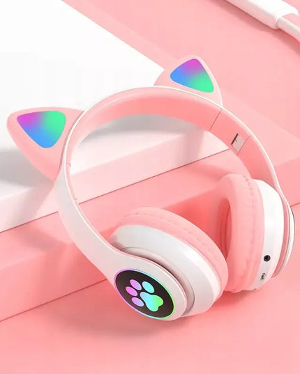 Belaidės „Bluetooth“ ausinės vaikams, ant ausų, su katės ausimis, violetinės