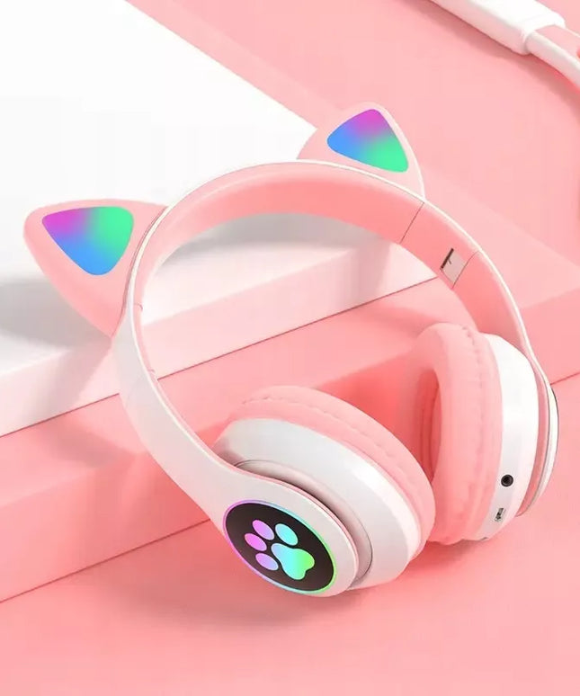 Belaidės „Bluetooth“ ausinės vaikams, ant ausų, su katės ausimis, violetinės