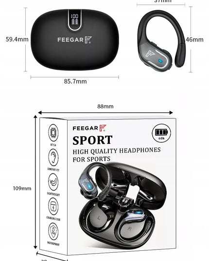 Belaidės ausinės FEEGAR SPORT Bluetooth 5.4 70 val. baterija įstatomos į ausis IPX5