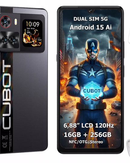 Išmanusis telefonas Cubot X100 5G Dual SIM 8/256 GB Android 15 su dviem ekranais + dėklas