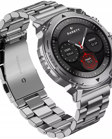 Išmanusis laikrodis Garett Atom 47mm AMOLED 1,43'' sidabrinis + papildomas dirželis