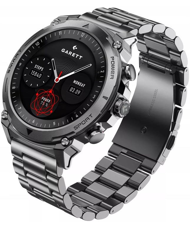Išmanusis laikrodis Garett Atom 47mm AMOLED 1,43'' sidabrinis + papildomas dirželis