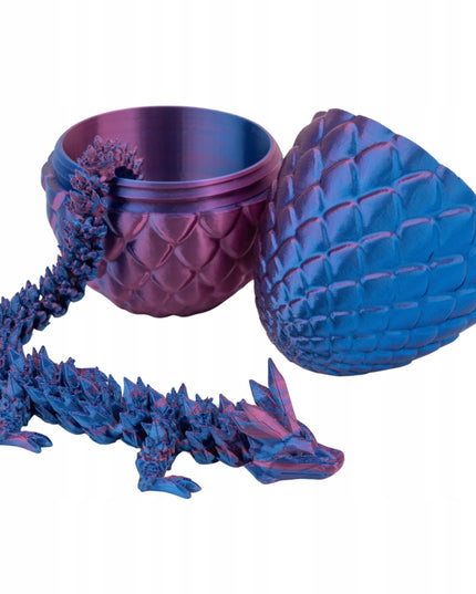 Kristalinis 3D spausdintas drakonas su kiaušiniu, lankstus, mėlynos-violetinės spalvos