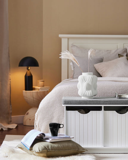 SoBuy Balta batų spintelė-suolas su 3 skyriais FSR30-W