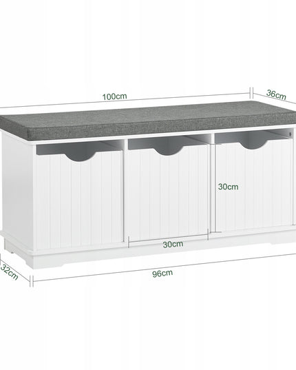 SoBuy Balta batų spintelė-suolas su 3 skyriais FSR30-W