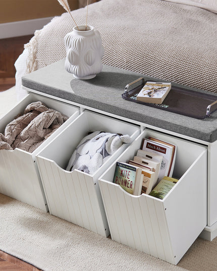 SoBuy Balta batų spintelė-suolas su 3 skyriais FSR30-W