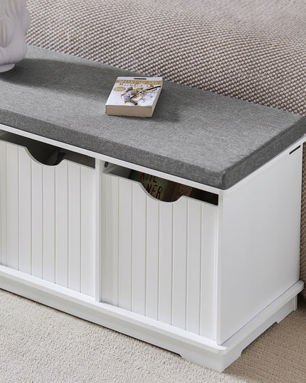 SoBuy Balta batų spintelė-suolas su 3 skyriais FSR30-W