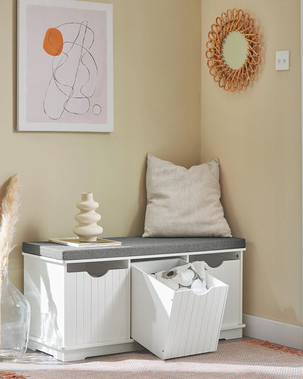 SoBuy Balta batų spintelė-suolas su 3 skyriais FSR30-W