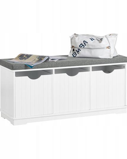 SoBuy Balta batų spintelė-suolas su 3 skyriais FSR30-W