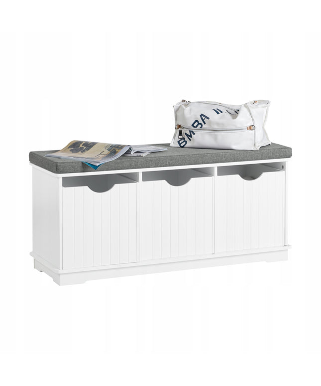 SoBuy Balta batų spintelė-suolas su 3 skyriais FSR30-W