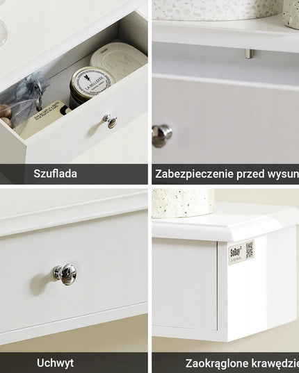 SoBuy balta pakabinama sieninė lentyna su 3 stalčiais, FRG43-L-W