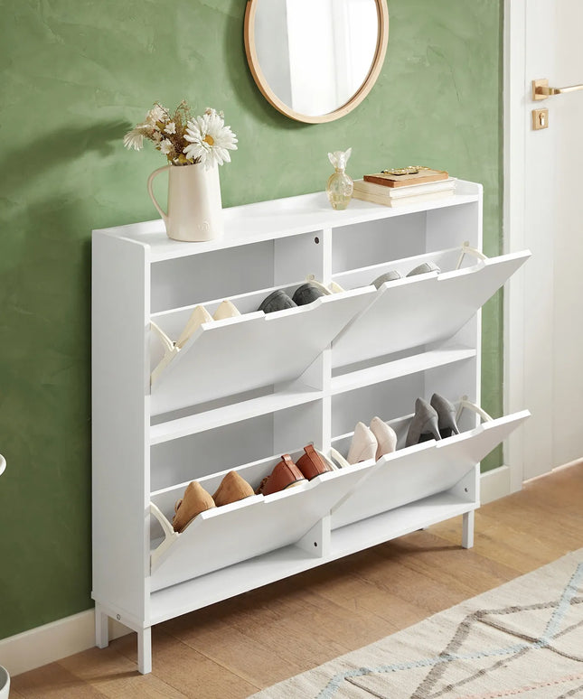 SoBuy balta batų spintelė prieškambariui su 4 durelėmis, 19 cm, FSR100-W