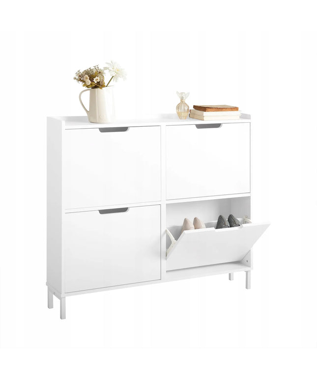 SoBuy balta batų spintelė prieškambariui su 4 durelėmis, 19 cm, FSR100-W