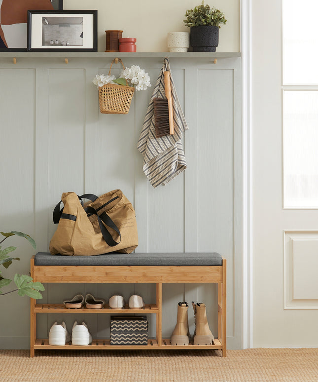 SoBuy Batų suoliukas su sėdyne, ąžuolo spalvos, prieškambariui FSR47-N