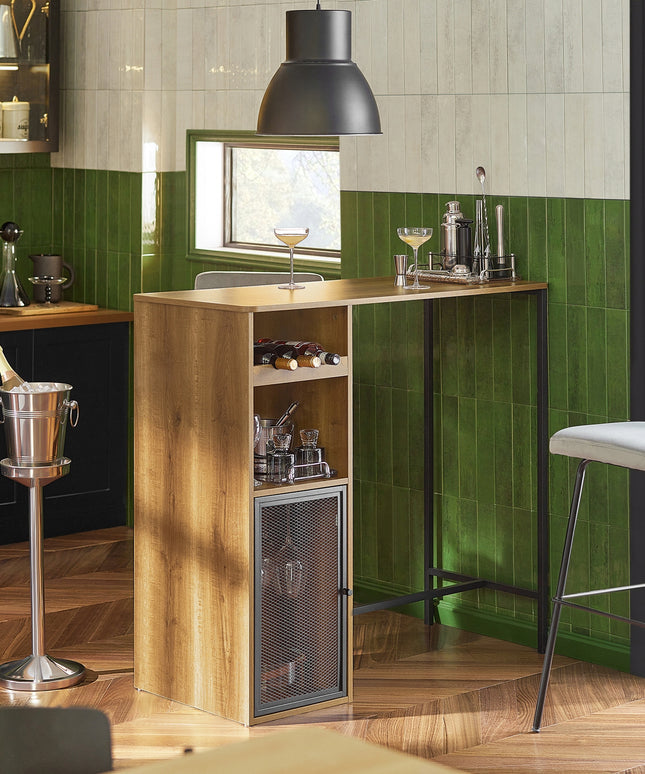 SoBuy Virtuvinis baro stalas su vyno lentynomis ąžuolo lofto stiliaus FWT97-PF