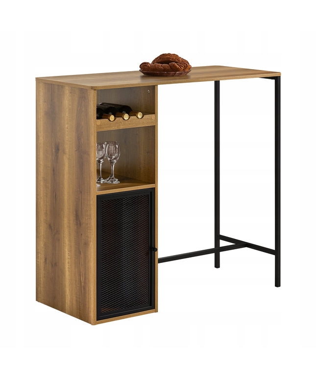 SoBuy Virtuvinis baro stalas su vyno lentynomis ąžuolo lofto stiliaus FWT97-PF