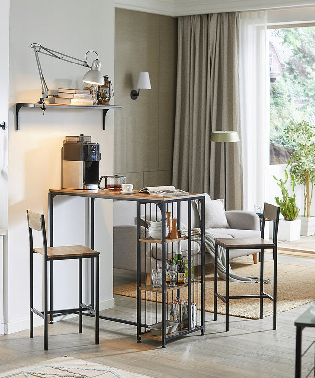 SoBuy Baro stalas virtuvei su lentyna, loftinio ąžuolo dizainas FWT84-PF