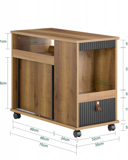 SoBuy Kavos staliukas ant ratukų su stalčiumi ir durelėmis Rudos spalvos FBT143-PF