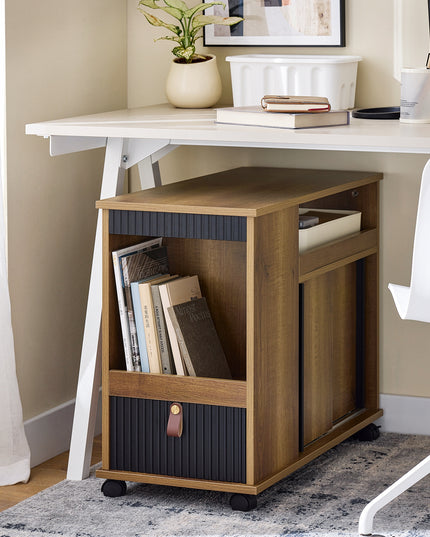 SoBuy Kavos staliukas ant ratukų su stalčiumi ir durelėmis Rudos spalvos FBT143-PF