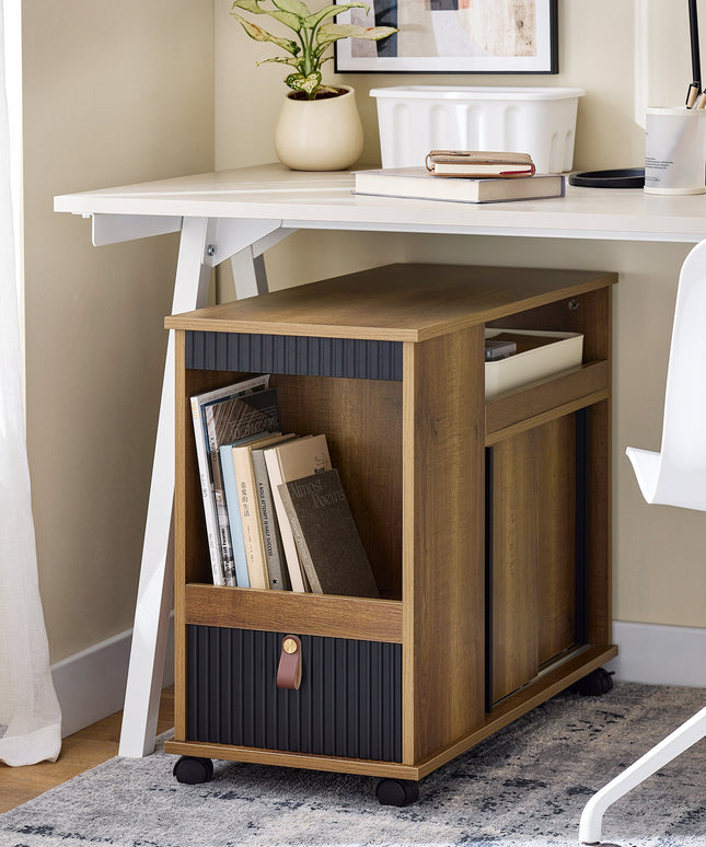 SoBuy Kavos staliukas ant ratukų su stalčiumi ir durelėmis Rudos spalvos FBT143-PF