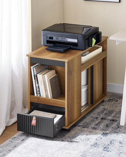 SoBuy Kavos staliukas ant ratukų su stalčiumi ir durelėmis Rudos spalvos FBT143-PF