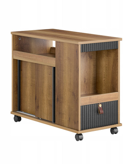 SoBuy Kavos staliukas ant ratukų su stalčiumi ir durelėmis Rudos spalvos FBT143-PF