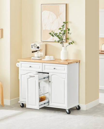 SoBuy Apatinė virtuvinė salos tipo spintelė su stalčiais ir spintelėmis, balta FKW100-WN