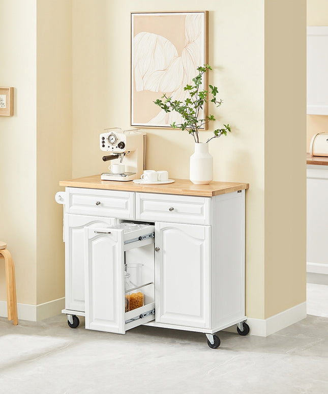 SoBuy Apatinė virtuvinė salos tipo spintelė su stalčiais ir spintelėmis, balta FKW100-WN